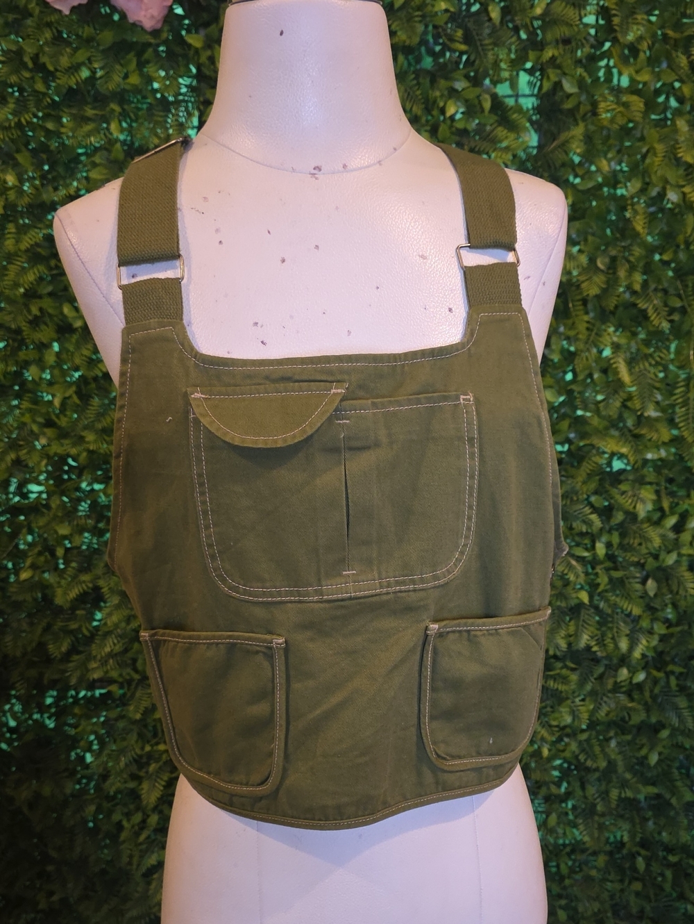 Forever 21 Olive Utility Crop Top with Front Pockets